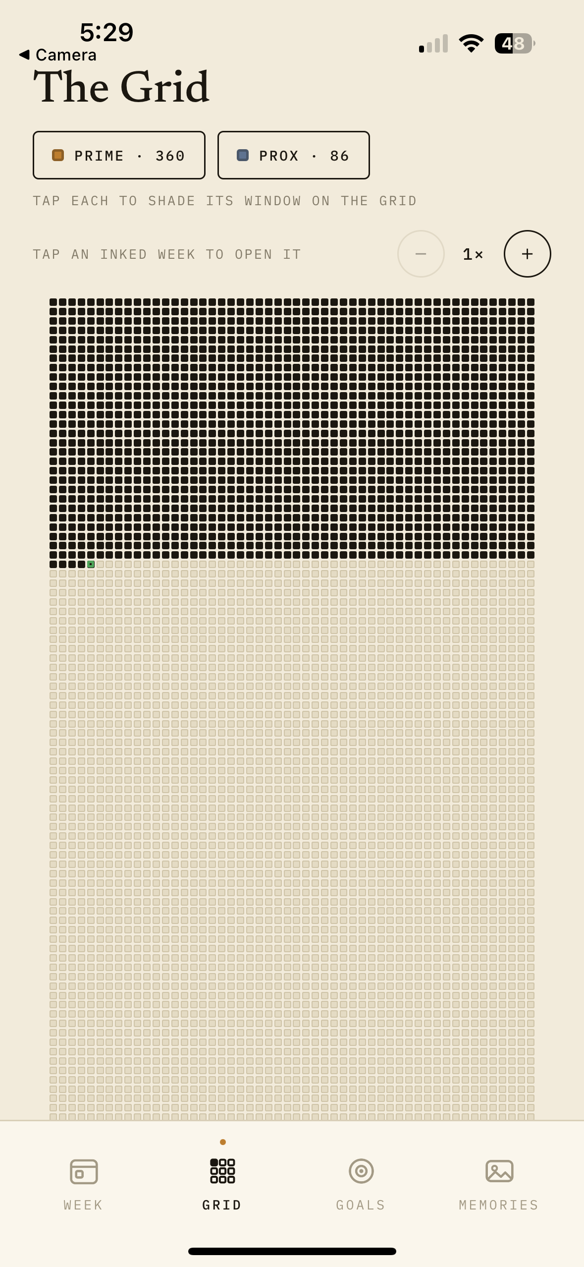 Ink — The Grid screen, a life in weeks
